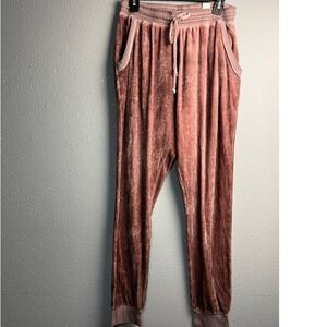 Knox Rose Mauve Pink Velvet Velour Lounge Jogger Pants Drawstring Waist Size M